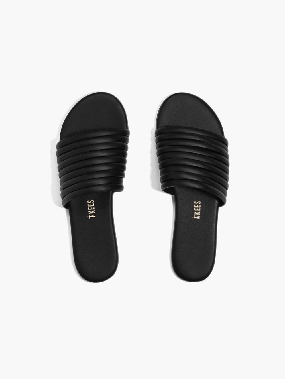 Tkees Caro Black Leather Strappy Slide Sandals